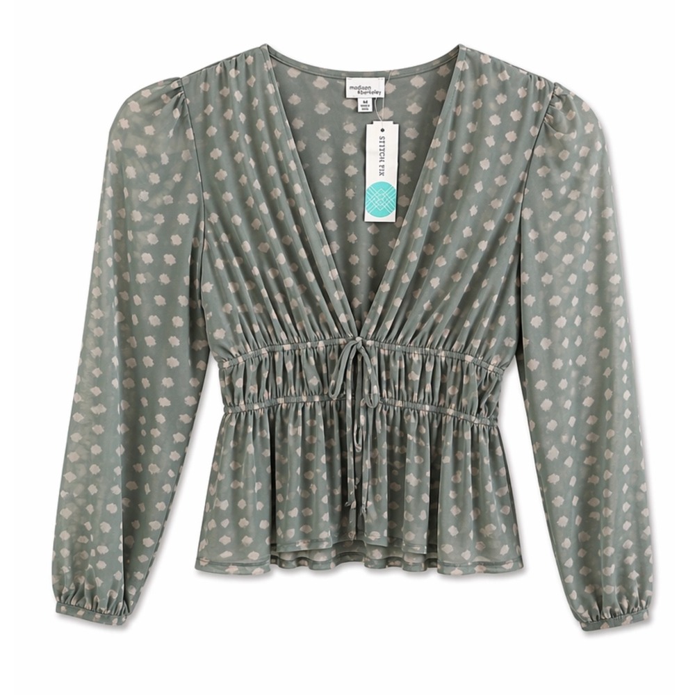 Madison & Berkeley Sage Green Mesh Peplum Blouse Stitch Fix Top NWT Medium